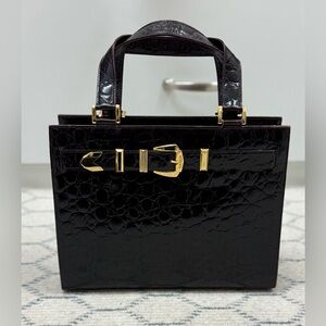 GIANNI VERSACE Vintage 90’s Brown Croc-Embossed Leather W/ Gold Buckle Handbag